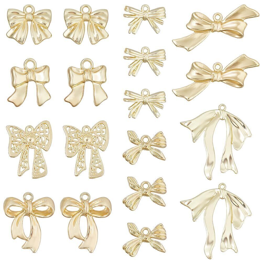 2785 32Pcs Gold Bow Charms 8 Styles Alloy Metal Big Bow Pendants Elegant